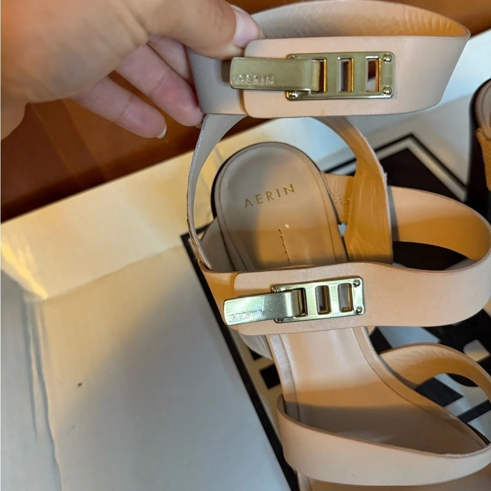 Aerin Metal Clasp Leather Strappy Heels
